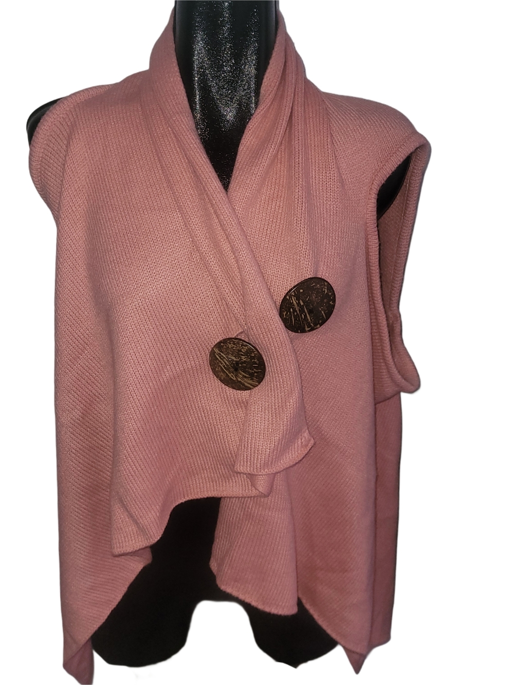 Artizan Pink Sleeveless Draped Cardigan with Statement Buttons